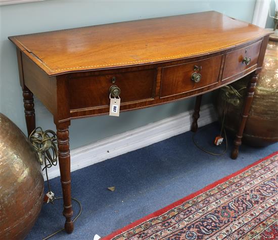 A Regency inlaid mahogany bow-fronted side table, W.122cm